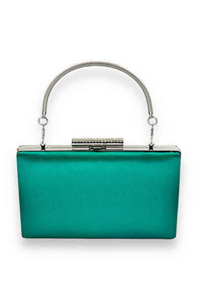 MidStore Green Color Handle Satin Crystal Stone Evening Dress Bag Evening Bag...