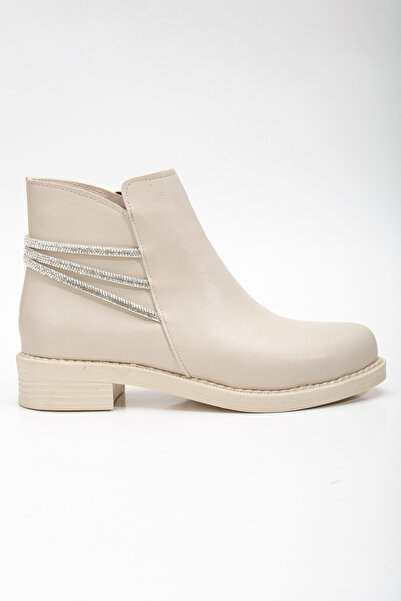 PowerSpeed Kadın Ten Cilt Termo Taban Üç Taş Halatlı Fermuarlı Kısa Topuklu Bot