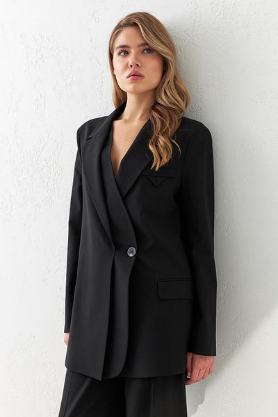 Setre Black Asymmetrical Button Detailed Long Jacket