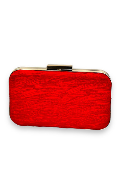 MidStore Red Pleated Satin Evening Bag with Metal Handle Henna Evening Bag