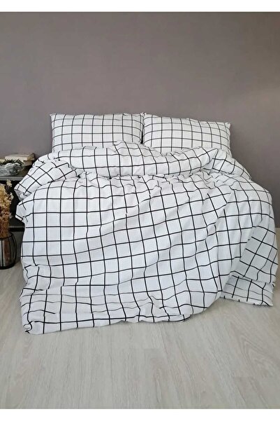 Gasel Home طقم مفروشات قطنية مزدوجة منقوشة ومربعات (ملاءات مطاطية)