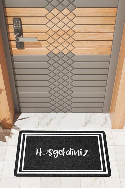 Rugmood Modern Digital Printing Black Double Framed Welcome Door Front Mat