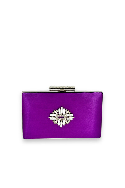 MidStore Purple Color Satin Crystal Stone Evening Dress Bag Evening Bag Henna...
