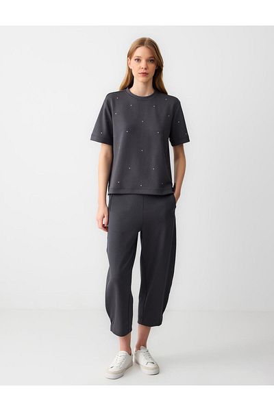 Jimmy Key Anthracite Crew Neck Short Sleeve Knitted Sweatshirt