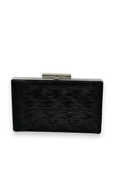 MidStore Black Color Laser Waterway Patterned Evening Dress Bag Evening Bag H...