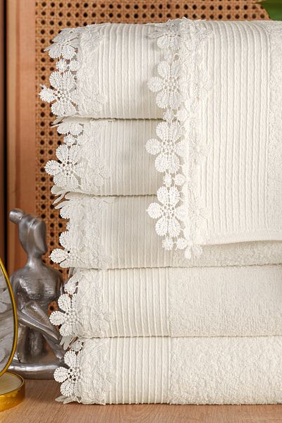 Güvenal Sea 6 Pieces Laced Towel Set - 50*90 Πετσέτες προσώπου και προίκας