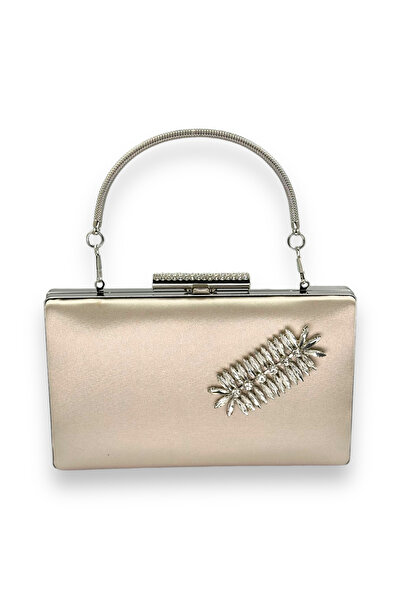 MidStore Piele Nud Culoare Mâner Satin Cristal Piatră Geantă pentru rochie de seară Geanta de seară Henna Mireasă Geanta de absolvire Clutch