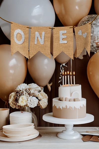 Artikel One Written Jute Fabric Flag 1 Year Old Party High Chair and Wall Decoration Banner