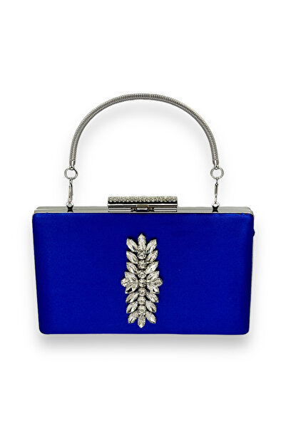 MidStore أزرق بلون الكوبالت حقيبة سهرة من حجر الكريستال الساتان الملونة حقيبة...