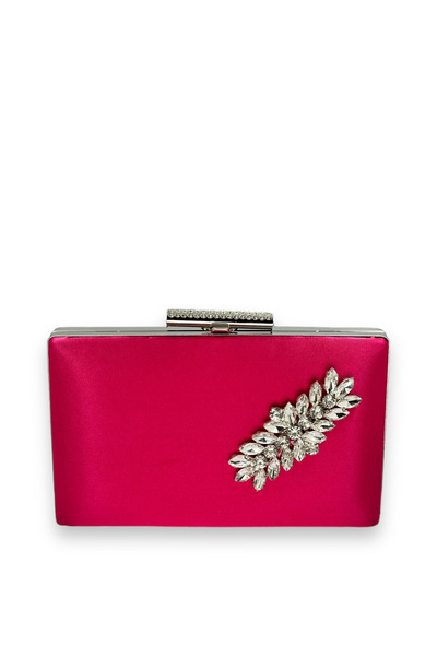 MidStore Fuchsia Pink Color Satin Crystal Stone Evening Dress Bag Evening Bag...
