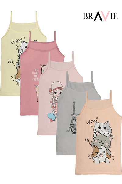 Bravie Colorful Girls' Undershirts with Rope Straps, 5-Piece Mixed Pack 2