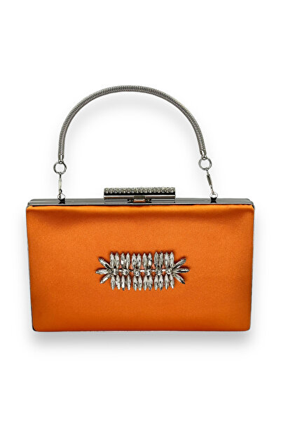 Generic Brand Orange Color Handle Satin Crystal Jewelled Evening Dress Bag Ev...