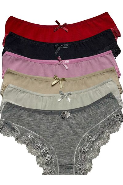 Gizli Butik Pachet de 6 chiloți bikini din bumbac cu dantelă pentru femei, colorați
