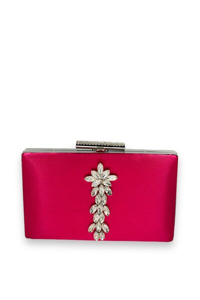 MidStore Fuchsia Pink Color Satin Crystal Stone Evening Dress Bag Evening Bag...