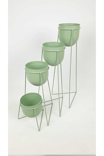 Genel Markalar Ayaklı Metal Orkide Çiçek Saksılığı Dörtlü Mint Yeşili