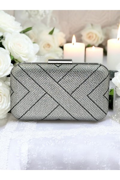 Generic Brand Silver Black Crystal Stone Women's Evening Dress Bag Engagement Wedding Prom Bag
