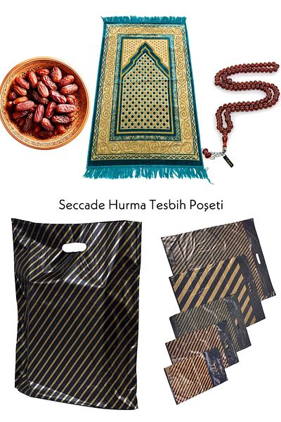 Özkan Ambalaj Temizlik 50 Pieces Yellow Black Striped Hajj Umrah Return Prayer Prayer Rug Bag - 33X45 cm Store Bag No 3