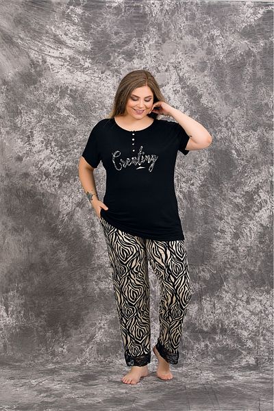 Lady Lingerie Set pijamale supradimensionate pentru femei - 93% bumbac, 7% lycra, cu maneca scurta si guler cu nasturi