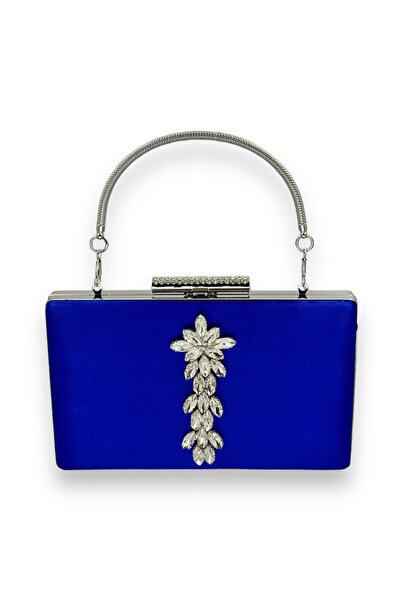 MidStore أزرق بلون الكوبالت حقيبة سهرة من حجر الكريستال الساتان الملونة حقيبة...