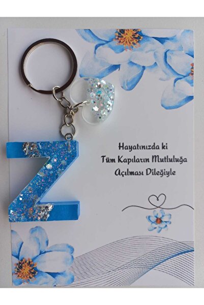 demirbasavm سلسلة مفاتيح مصنوعة يدويًا بحروف Epoxy Z