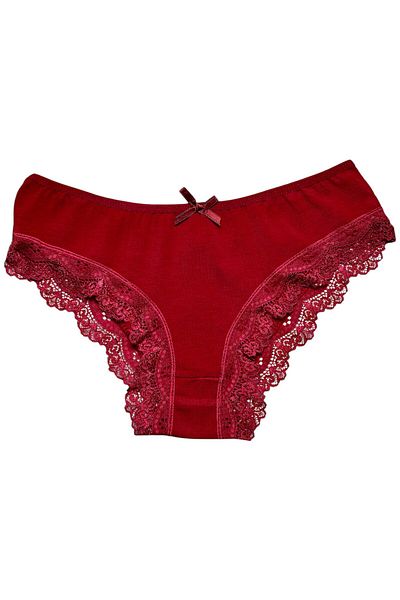 Gizli Butik Women's Lace Detailed Cotton Bikini Panties Red
