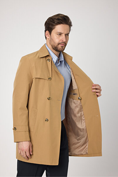 Frappoli Erkek Kruvaze Yaka Standard Fit Pamuklu Trençkot