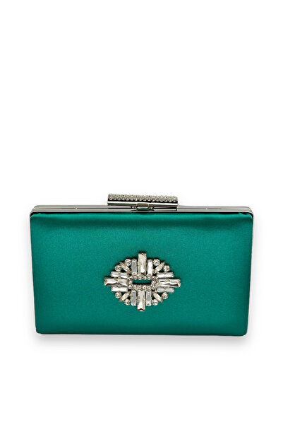 MidStore حقيبة سهرة من الساتان باللون الأخضر مرصعة بالكريستال حقيبة سهرة حقيب...