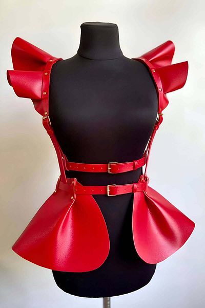 Angels Passion Stylish Mini Leather Dress and Princess Model Harness