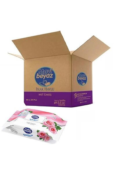 Mavi beyaz Wet Towel Wipes 90 Leaf Rose Set of 24 with Plastic Cover (2160 Leaves)