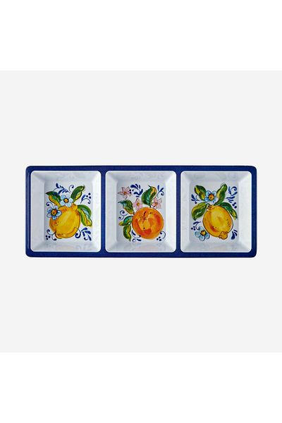 CHIARA ALESSI Capri Blue Melamine 3-Compartment Snack Holder 38 Cm