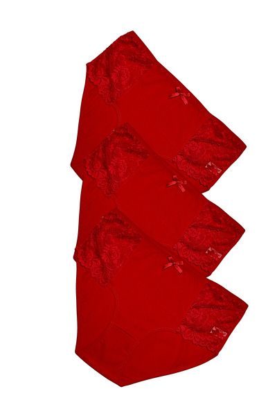 Gizli Butik Red Set of 3 Women's Cotton Lace Bow Panties