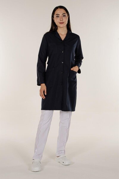 Mert Giyim Lacivert Kadın İş Önlük Açık Yaka