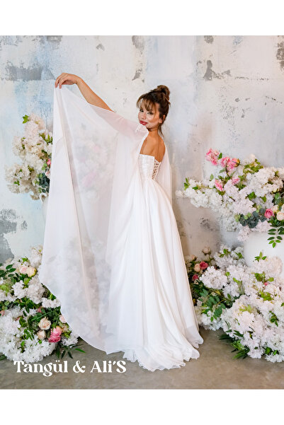 Tangül&Ali'S Moda Evi Helen Şifon Maxi Beyaz Elbise