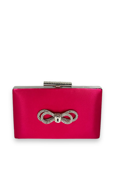 Generic Brand Fuchsia Pink Color Satin Crystal Stone Evening Dress Bag Evenin...