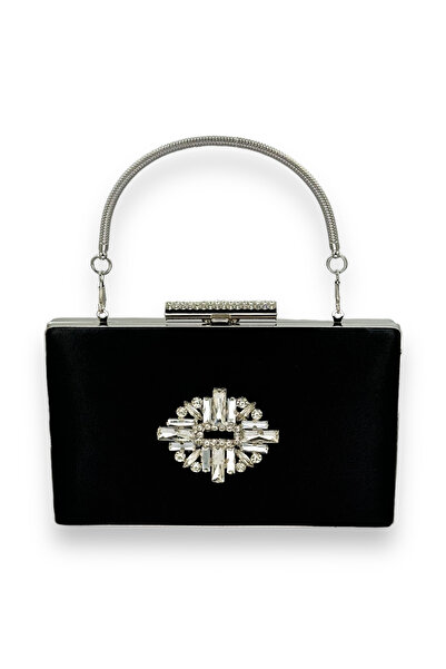 MidStore Black Color Satin Crystal Stone Evening Dress Bag Evening Bag Henna ...