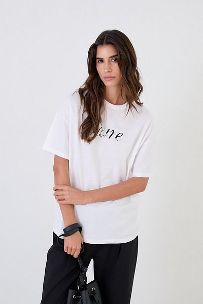 Setre Ecru Short Sleeve T-Shirt - Print Detailed