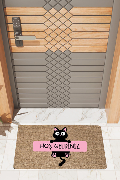 Rugmood Moderni digitalni štamparski otirač za vrata, roza, crna, dobrodošli ...