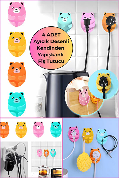 Kinlee Renkli Ayıcık Tasarımlı 4'lü Fiş Ve Kablo Düzenleyici - Mutfak Tezgahı...