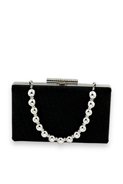 MidStore حقيبة سهرة سوداء لامعة بمقبض من اللؤلؤ الأسود، مزينة بنقوش ليزر أنيق...