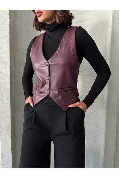 Miss Allos Vestă din piele cu nasturi, cu buzunar dublu, cu croială clasică