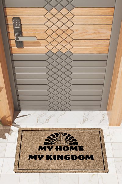 Rugmood Модерен дигитален печат Кафява изтривалка за външна врата My Home My Kingdom