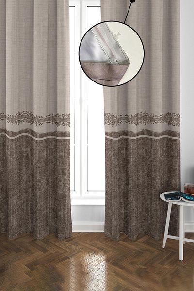 Doruklar Home Collection Blackout Light Proof Blackout High Quality Modern Patterned 2 Blades Background Curtain 140 X 270 Nes Series