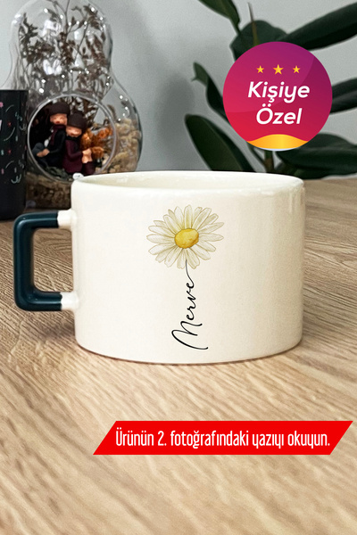 Hedizu Kişiye Özel Papatya İsim Lüks Fincan Koyu Yeşil Doğum Günü Hediyesi G1...