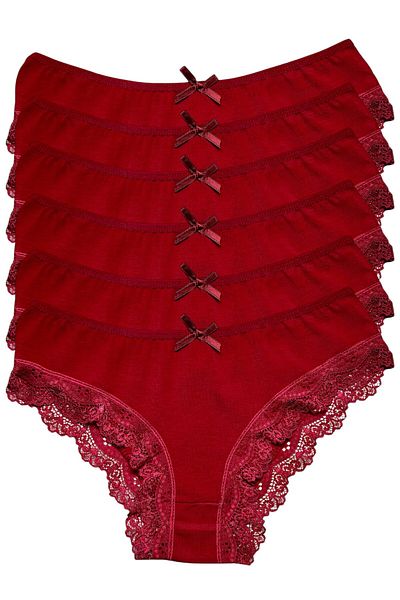 Gizli Butik 6 Pack Women's Lace Detailed Cotton Bikini Panties Red