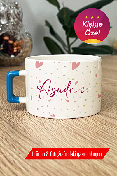 Hedizu Kişiye Özel Kalp Desenli İsim Lüks Fincan Mavi Sevgiliye Hediye Q2K A5N