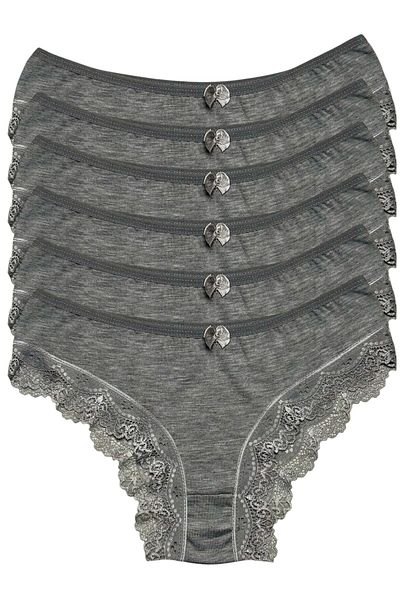 Gizli Butik 6 Pack Women's Lace Detailed Cotton Bikini Panties Gray