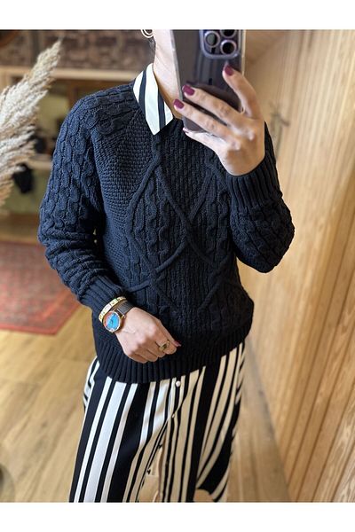 caddstore Pulover din tricot păr negru marca orj