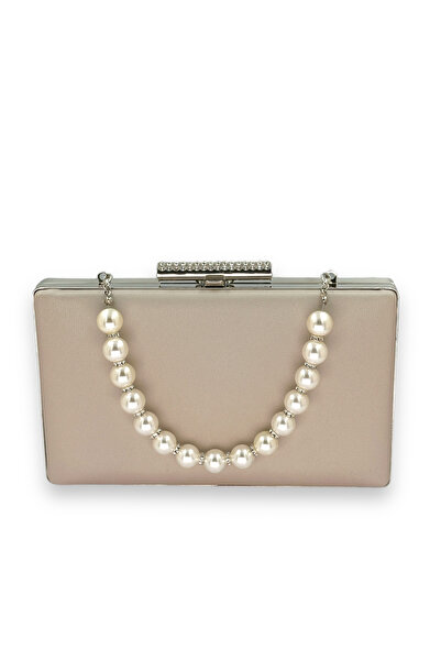 Wedding Fashion Rochie de seară din satin mat bej - portofoliu clutch cu amprentă și mâner de perle care nu se zgârie