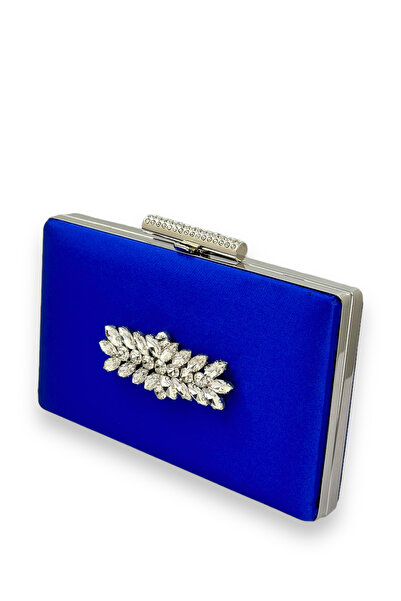 MidStore أزرق بلون الكوبالت حقيبة سهرة من حجر الكريستال الساتان الملونة حقيبة...