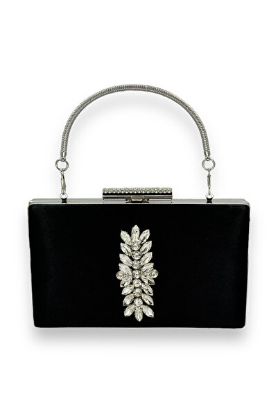 MidStore Black Color Satin Crystal Stone Evening Dress Bag Evening Bag Henna ...